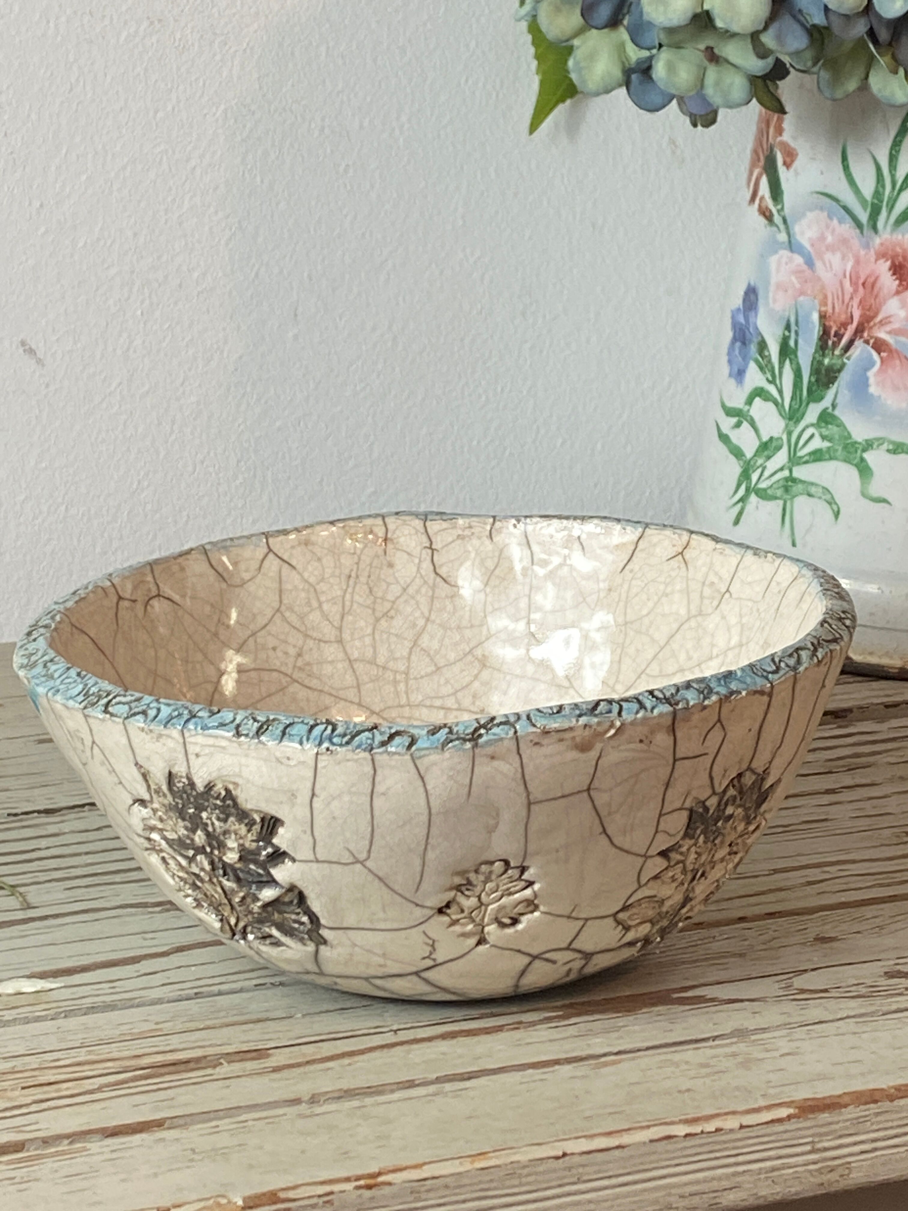 Raku ceramic salad bowl