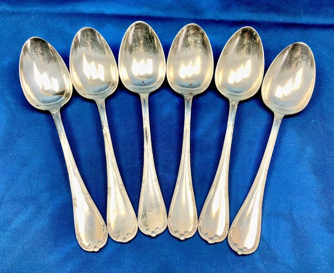 6 silver-plated metal tablespoons Christofle model Crossed Ribbons