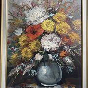 painting Oil on canvas Still life vase with bouquet of flowers, signed