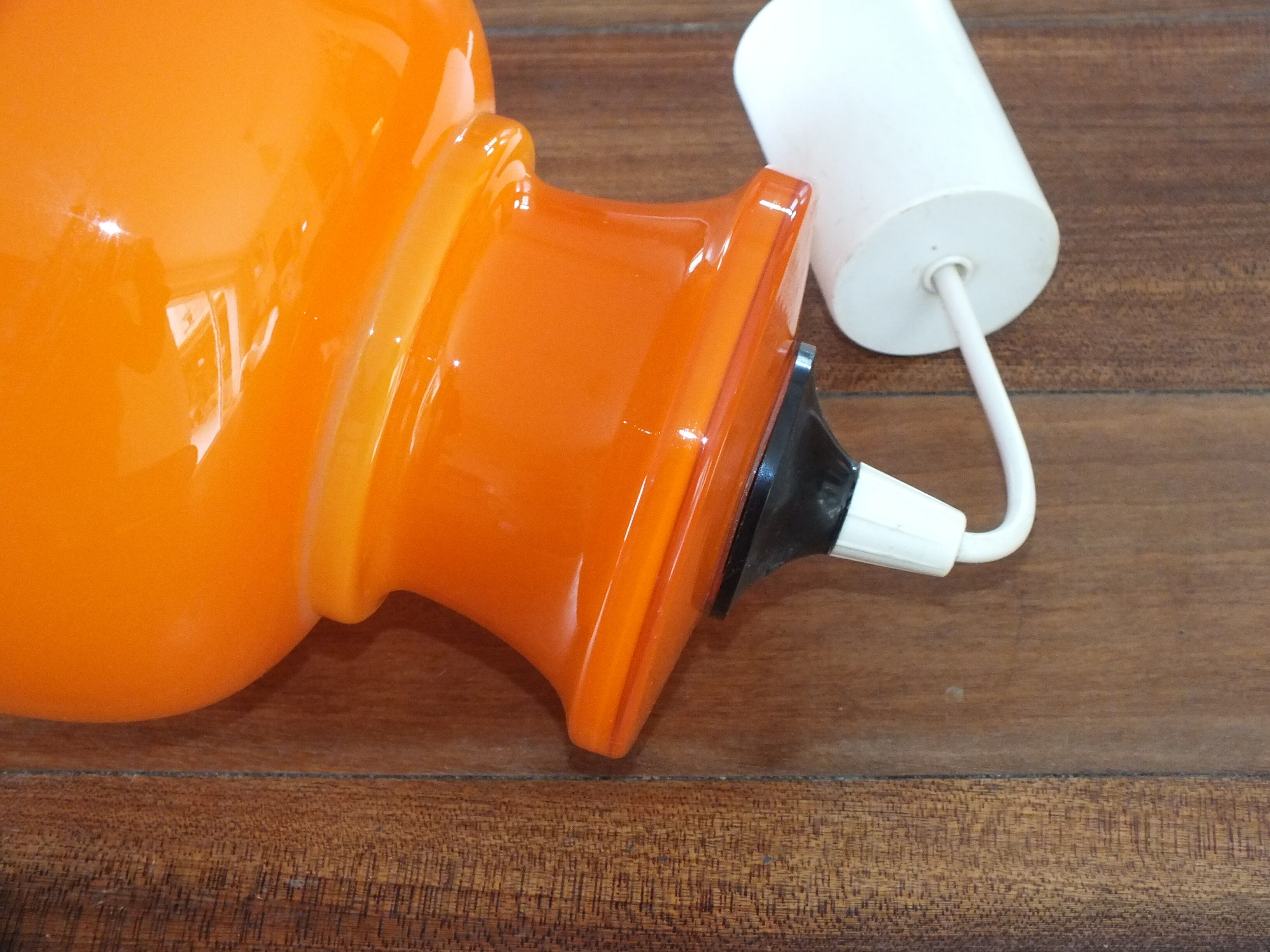 Vintage pendant lamp in orange opaline glass from the 70s