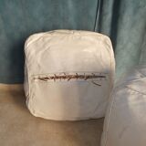 Pair of vintage square poufs in white leather, losanges patterns circa 1970