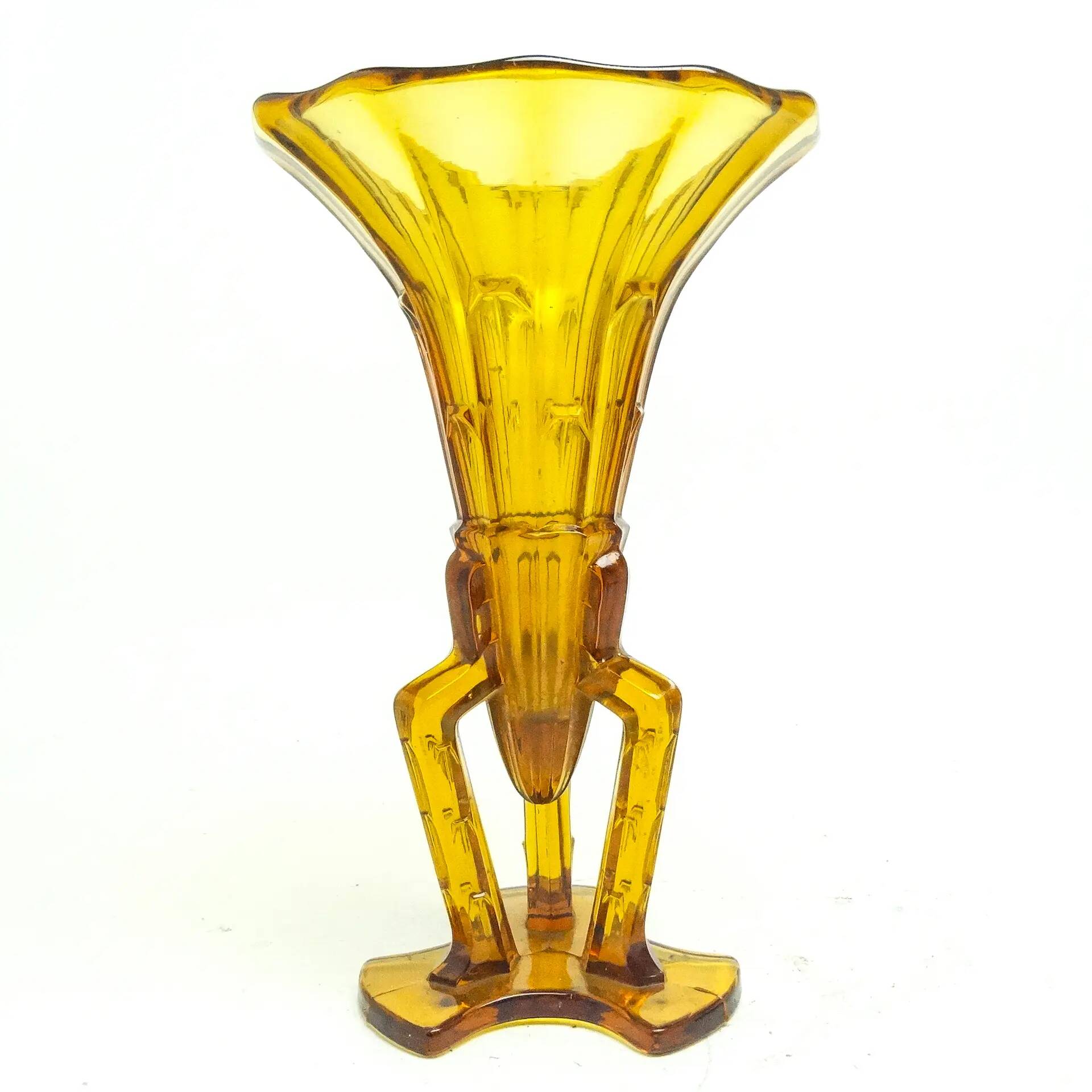 Art Deco vase, yellow glass, Stolzle glassworks, Czechoslovakia, 1930s