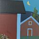 Style moderniste contemporain suédois « Maisons à minuit » Peinture à l’huile encadrée de scène de rue, 1998