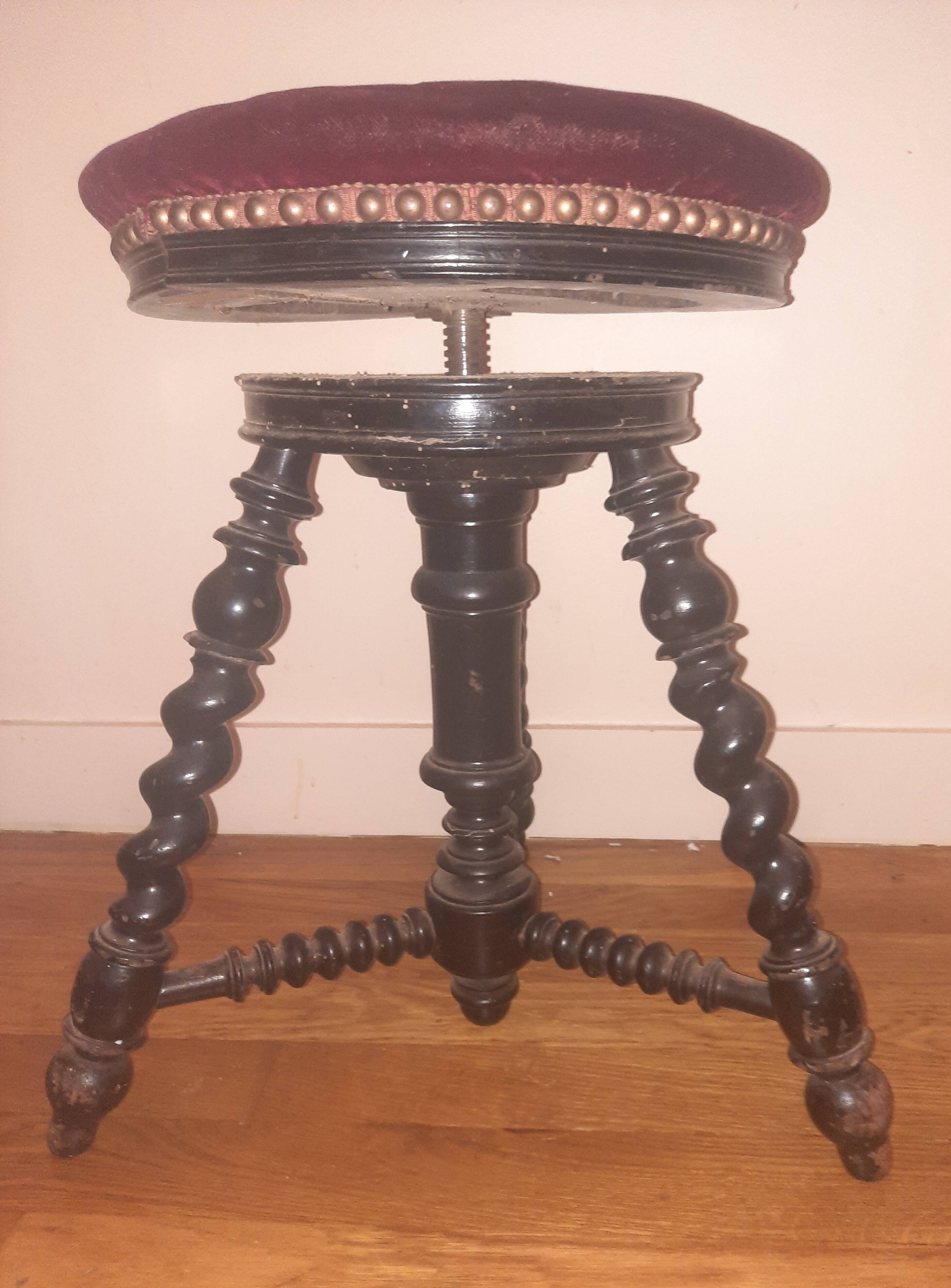 Tabouret de piano  bois tourné Napoléon 3
