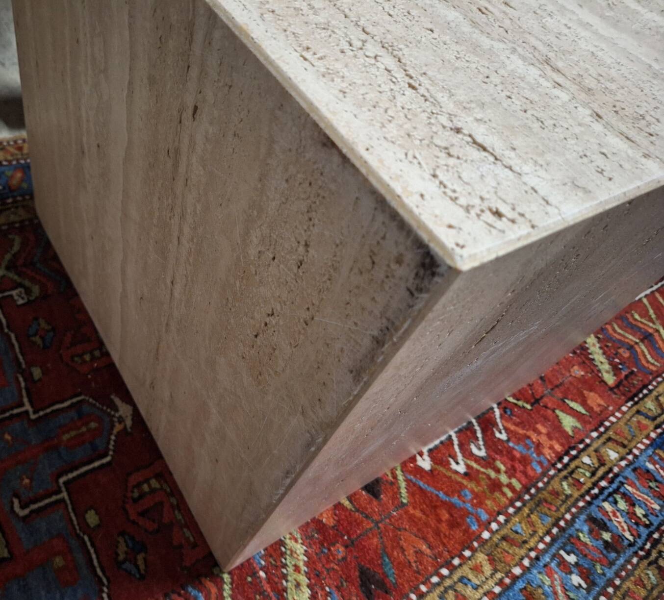 Italian veined travertine coffee table or pedestal