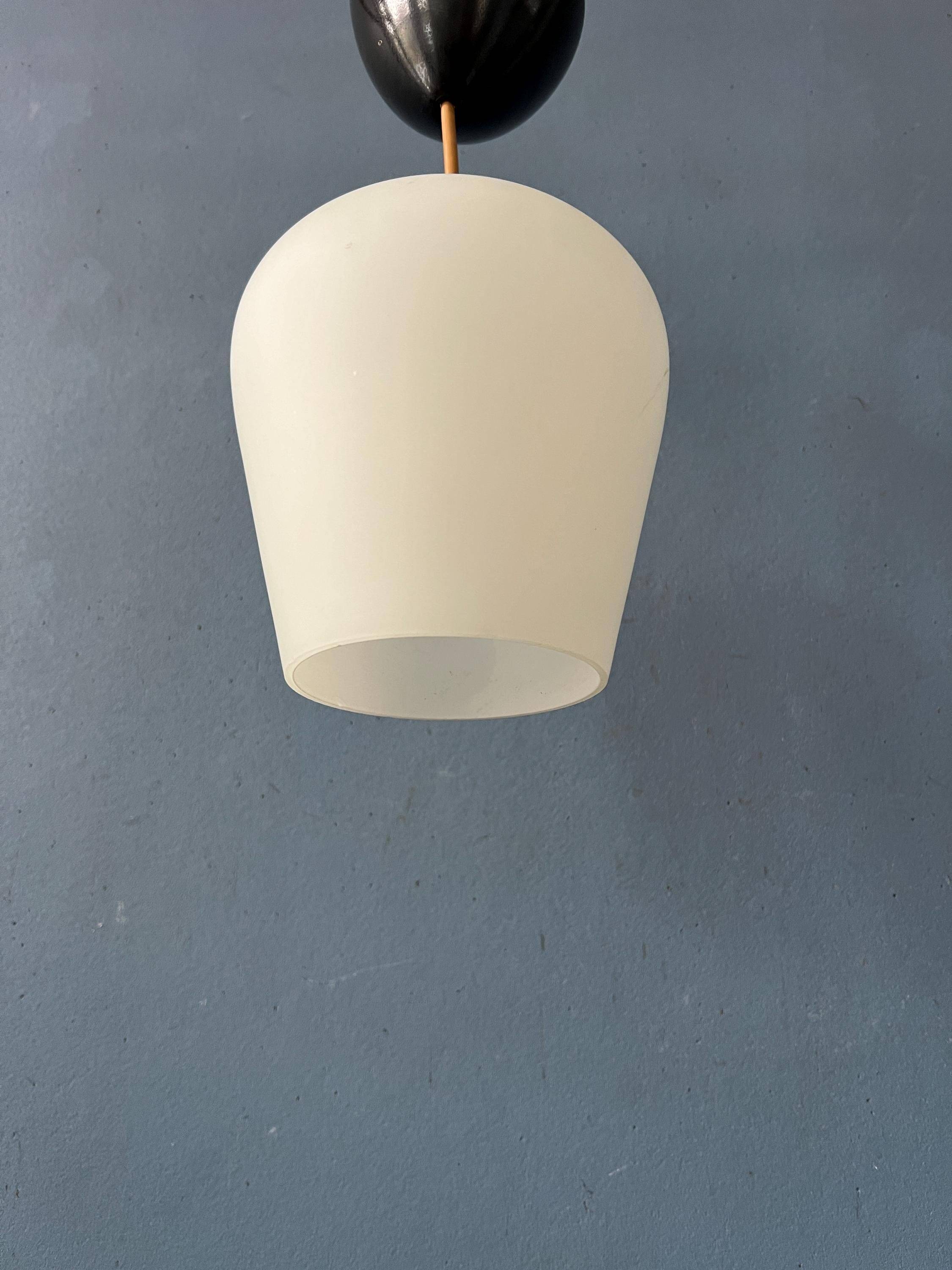 Small opaline glass pendant light, inverted tulip, Mid-Century.