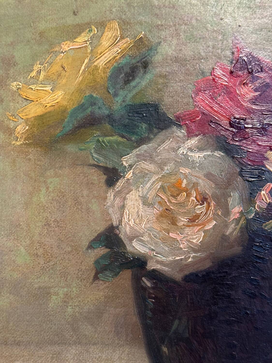 Antique painting, Still life with roses, signed Chaleyé