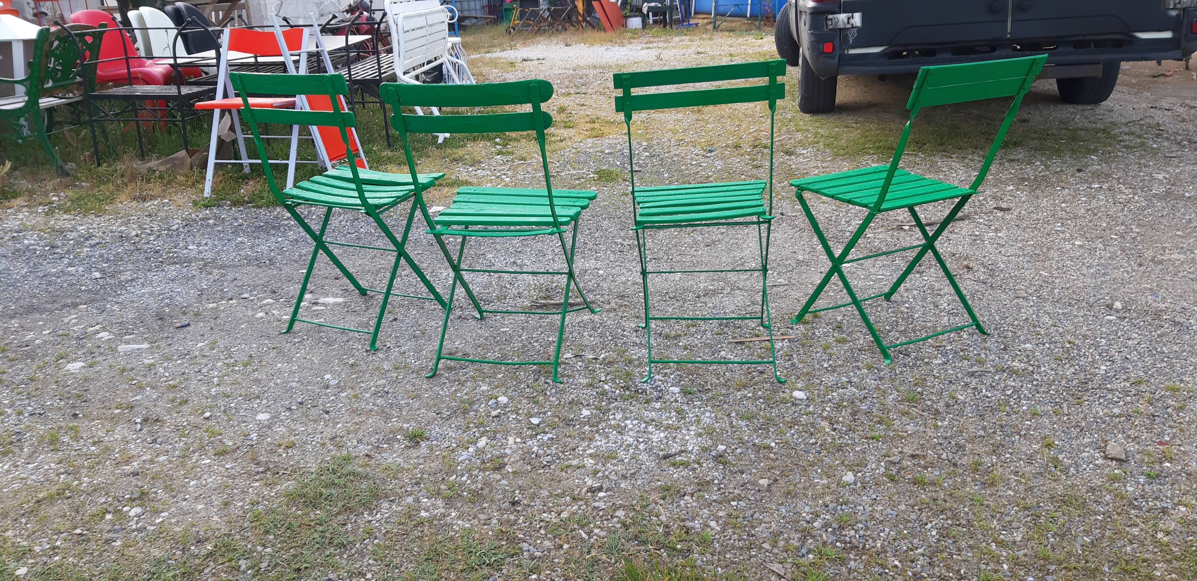Set of 4 folding garden chairs 1900 in iron and wood