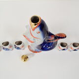 Fish decanter soviet drinking set porcelain fish carafe shots glass,1950's.