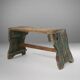 Industrial green wooden stool with nice patina, France 1900