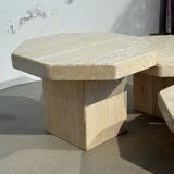 Set of 3 octagonal travertine tables 1970