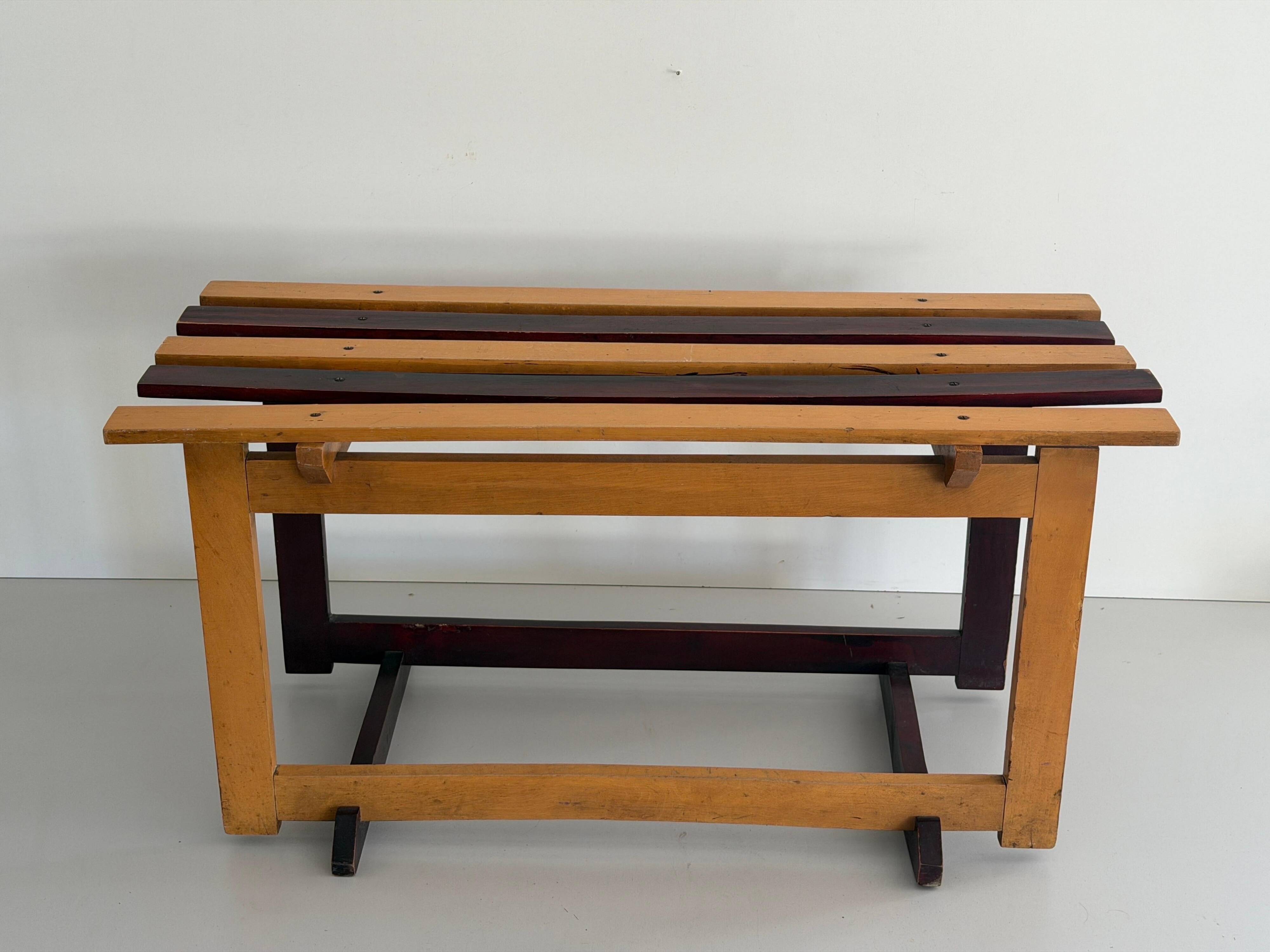 Mid-century Italian solid wood two-tone bench, 1950s, Italy