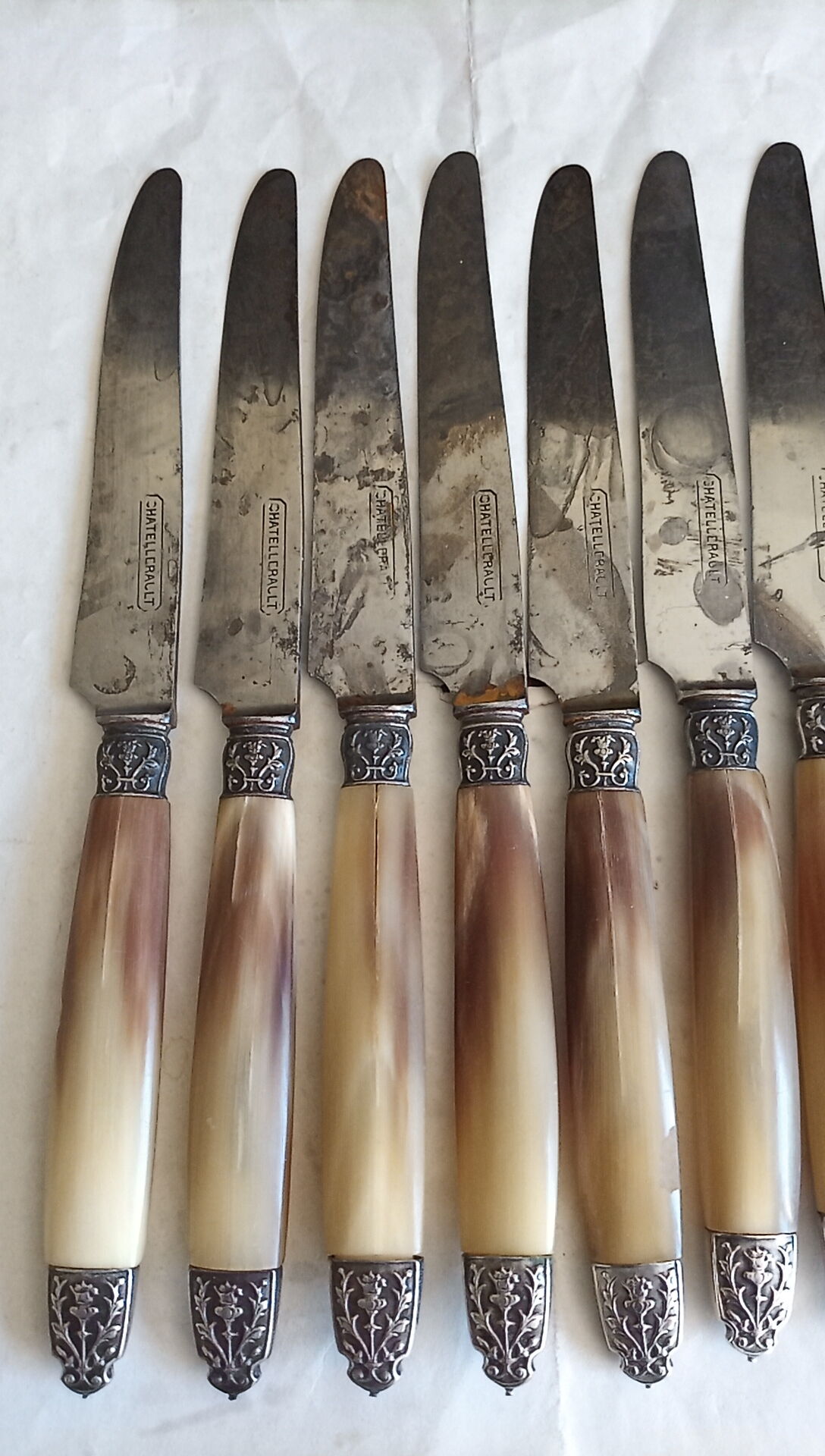 Box 12 dessert knives chatellerault horn handle