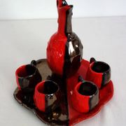 Service à liqueur bicolore Vallauris grès flammé vintage