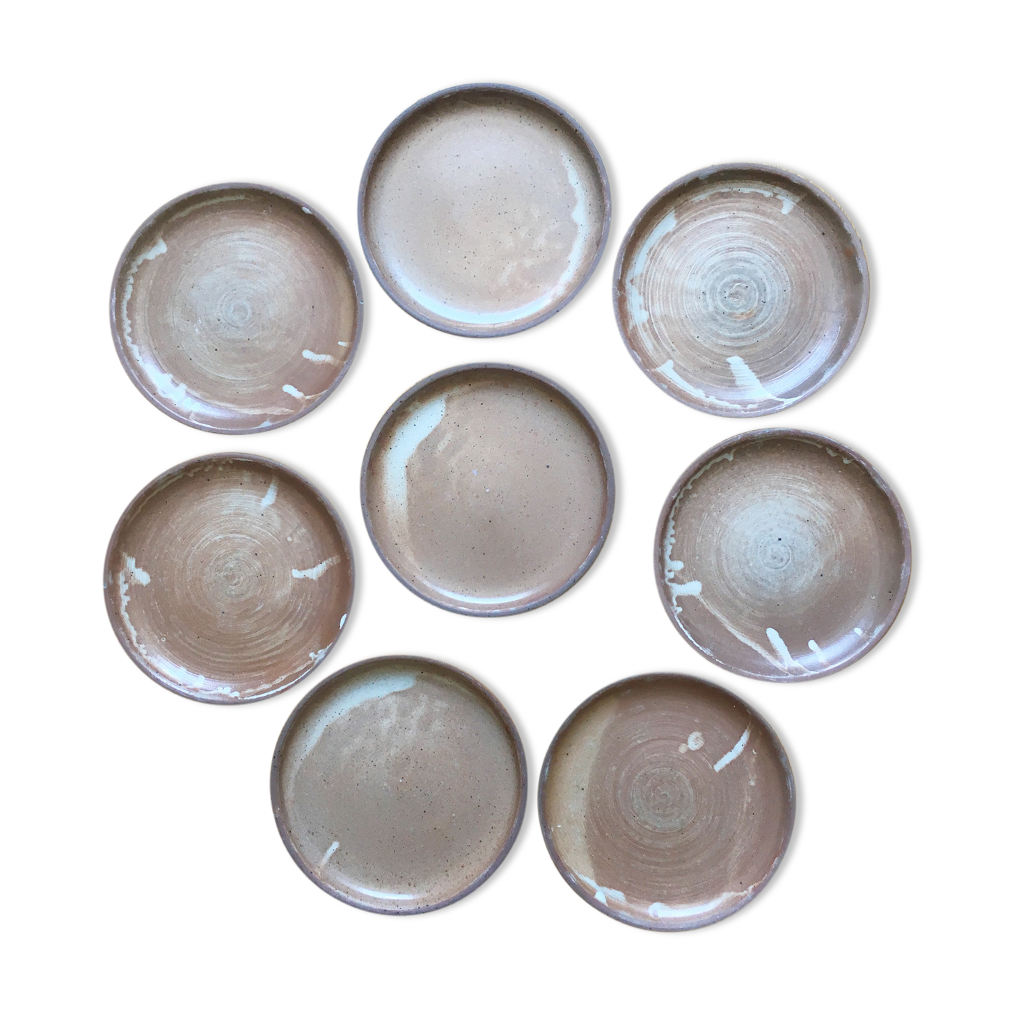 Set of 8 plates flat sandstone enameled vintage