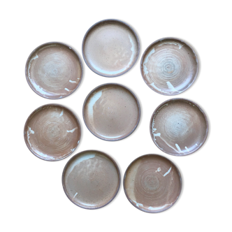 Lot de 8 assiettes plates en grès émaillé vintage