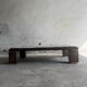 Grey ceramic mosaic top coffee table with dark wood base and brass accents, 1970s