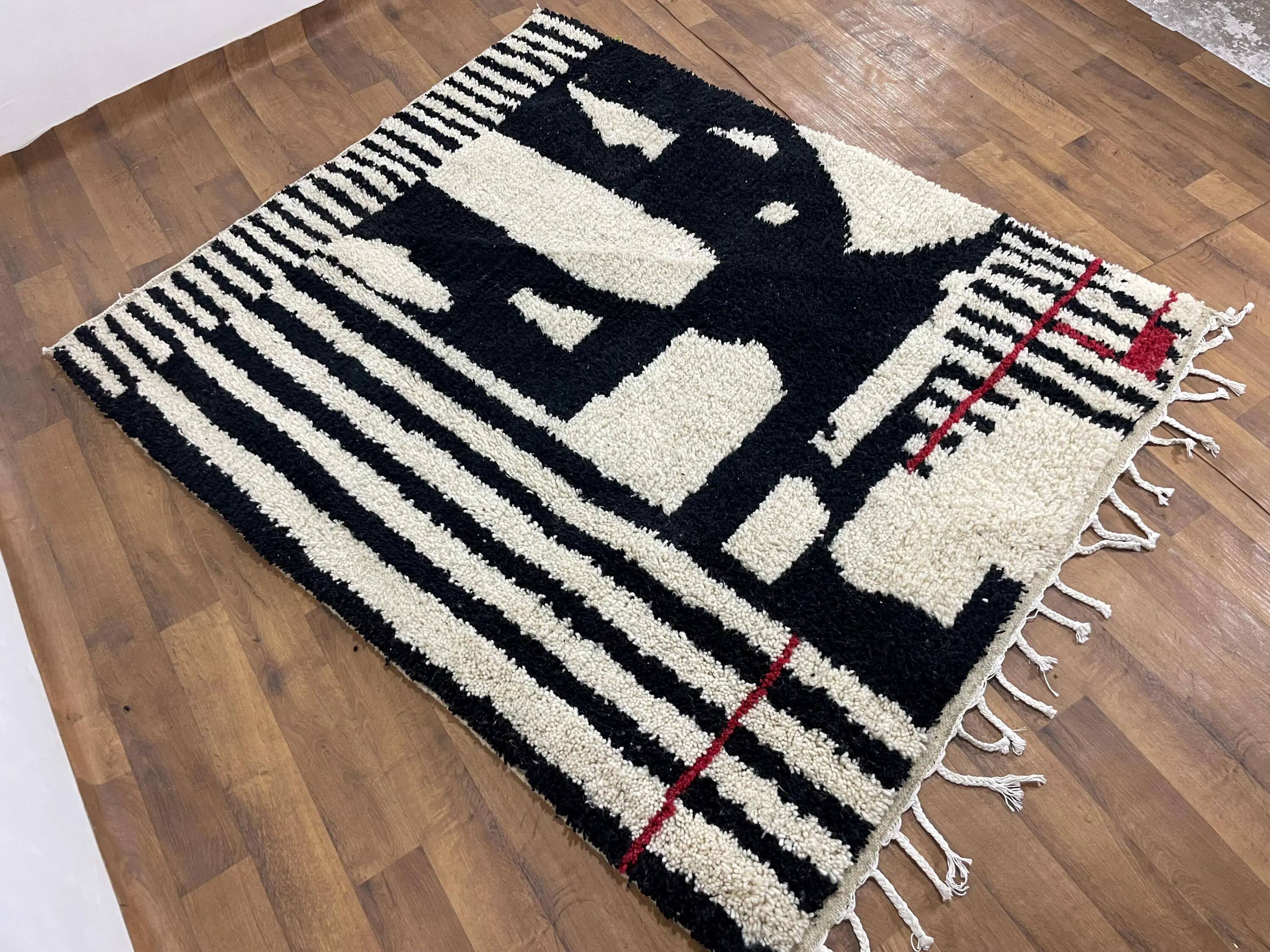 Unique natural wool Moroccan rug 3x2 m