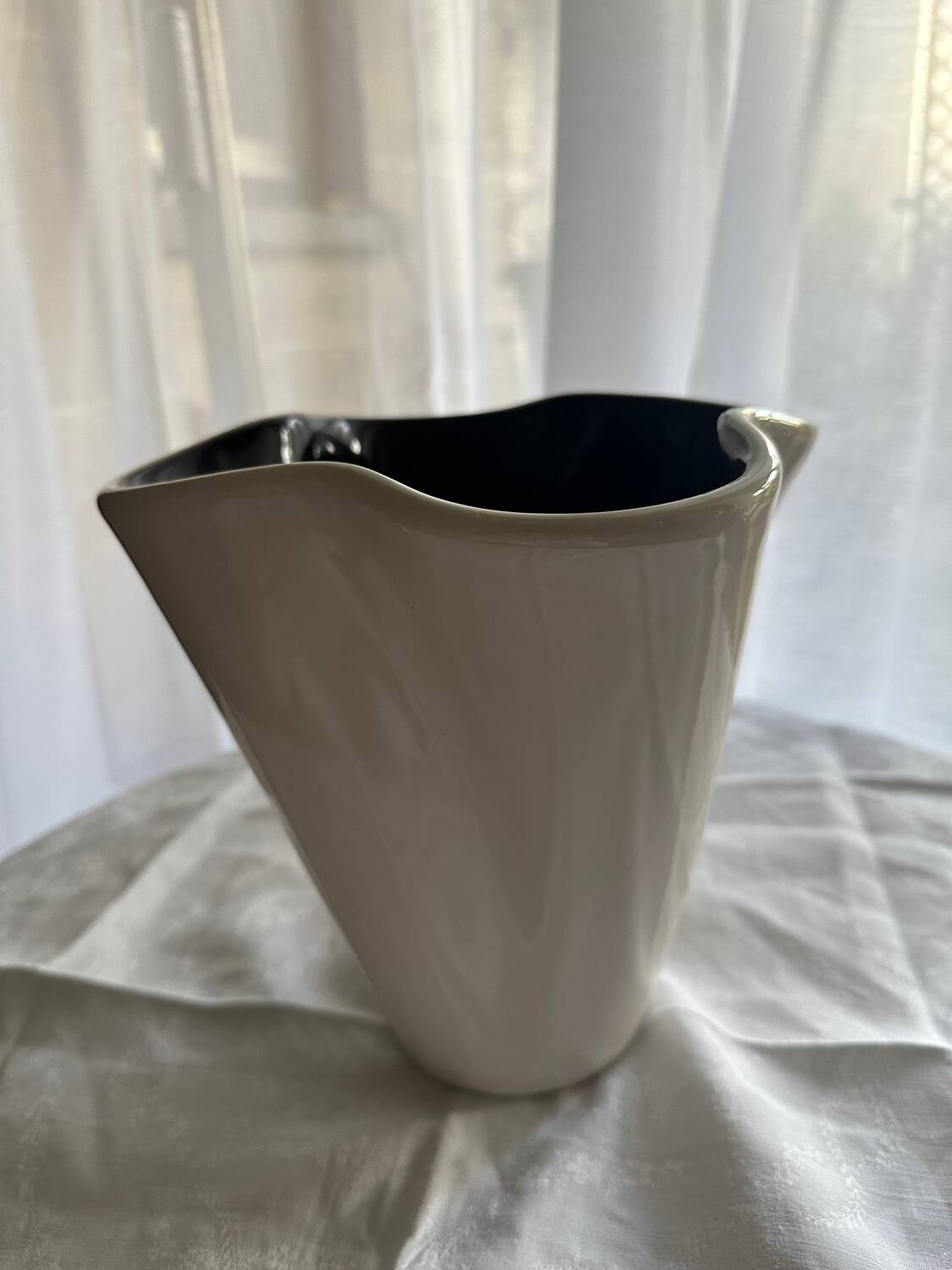 Imposing Black and White Ceramic Vase Signed Elchinger Vintage