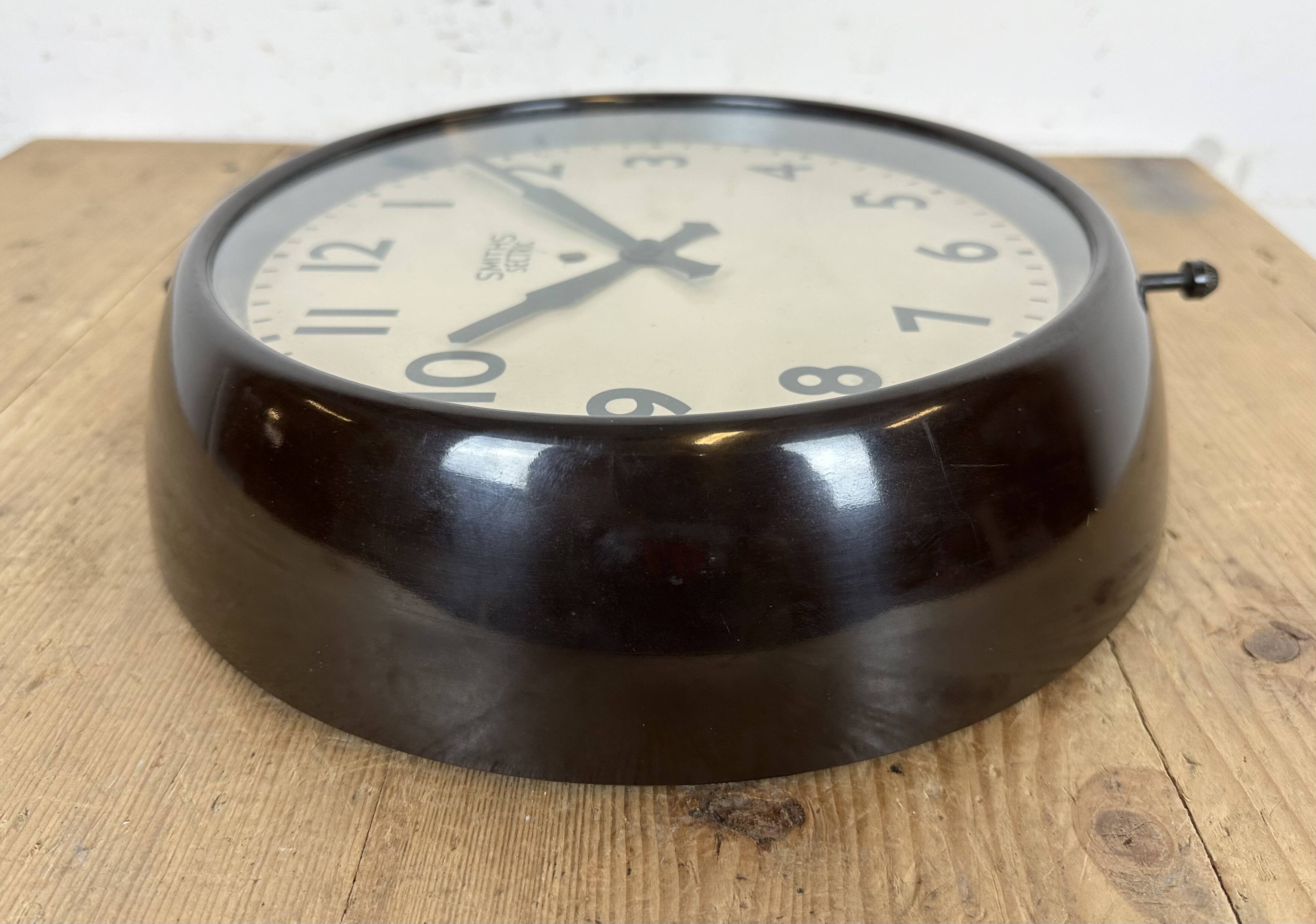 Vintage brown bakelite electric wall clock from smiths sectric, 1950s