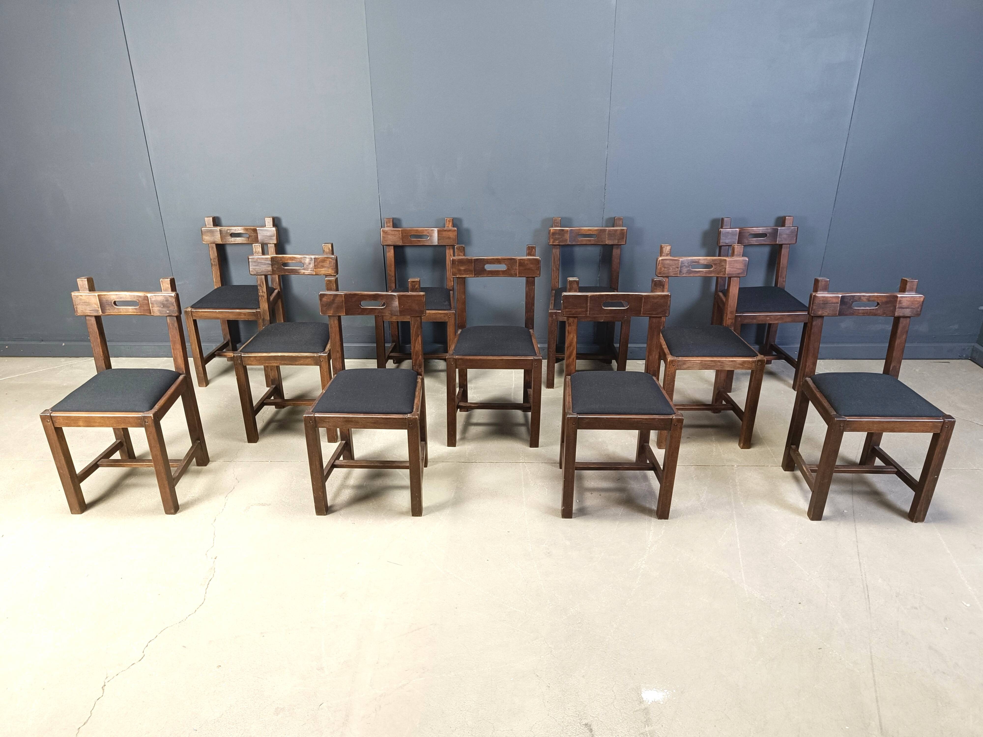 Vintage brutalist dining chairs set of 11 - 1960s