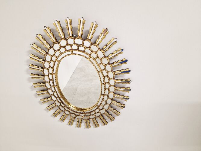 Miroir vintage doré sunburst, années 1960