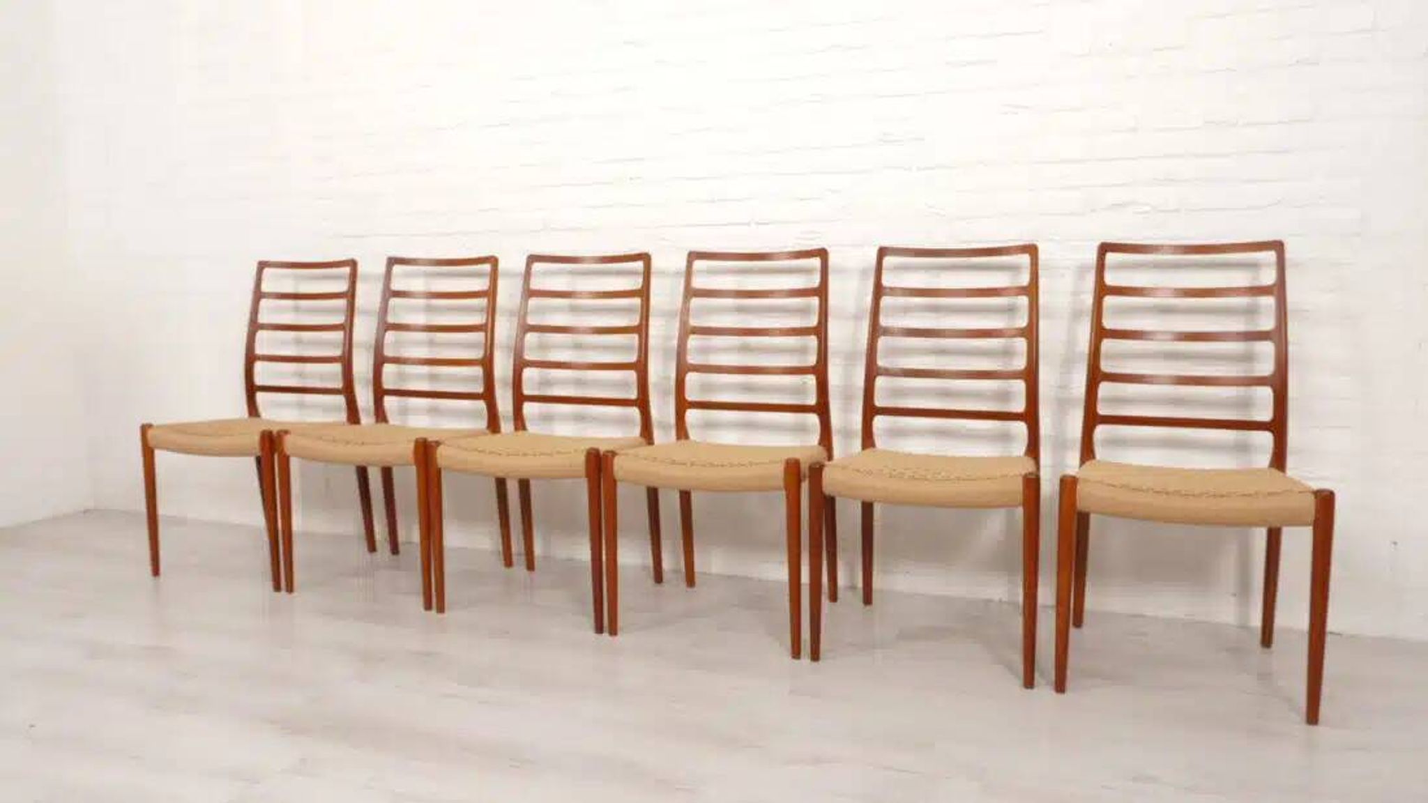 6 x vintage dining chairs | Niels Otto Møller | Model 82 | Papercord | Teak