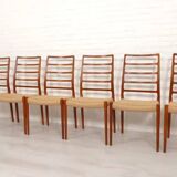 6 x vintage dining chairs | Niels Otto Møller | Model 82 | Papercord | Teak