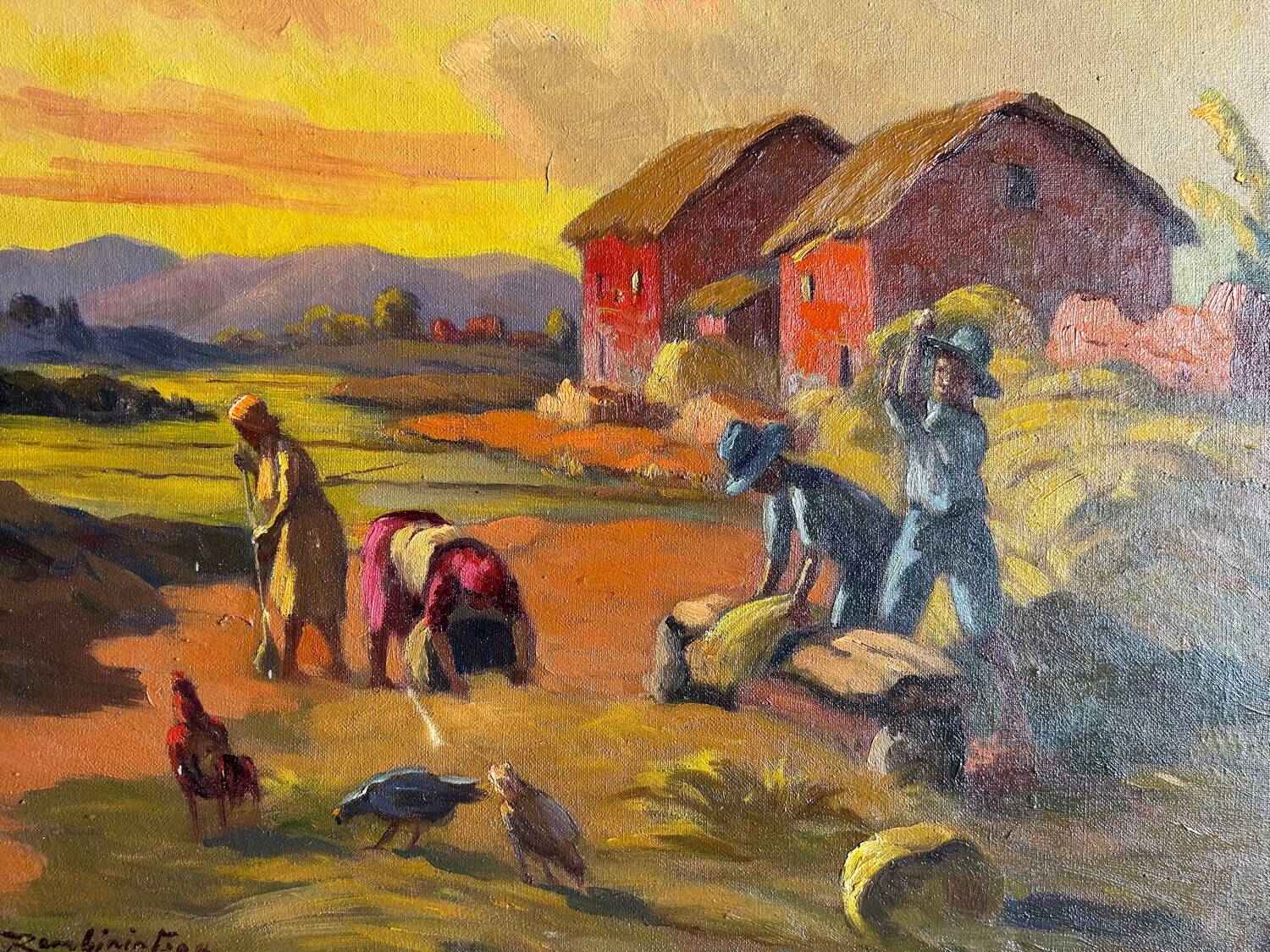 «La récolte», Huile sur toile de Jean RAMBININTSOA, 1955