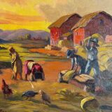 «La récolte», Huile sur toile de Jean RAMBININTSOA, 1955