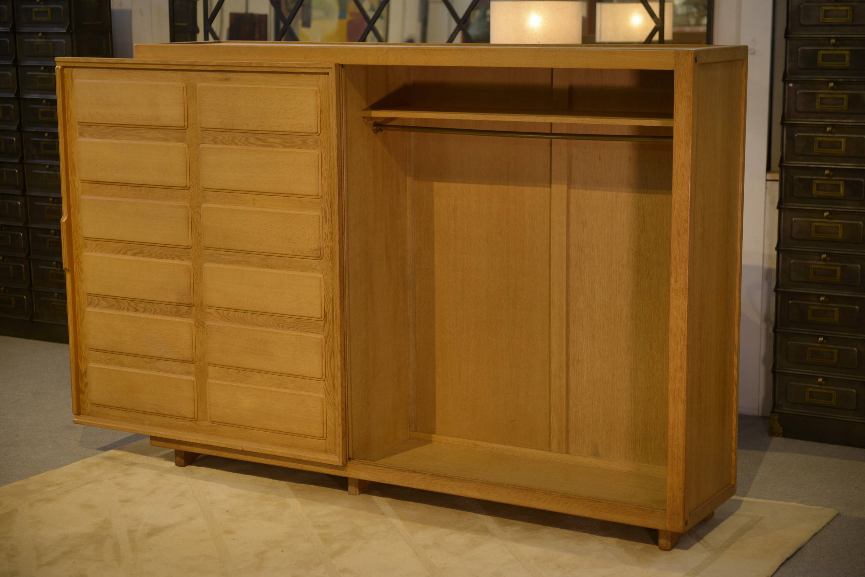 Oak wardrobe by Guillerme and Chambron 1950s