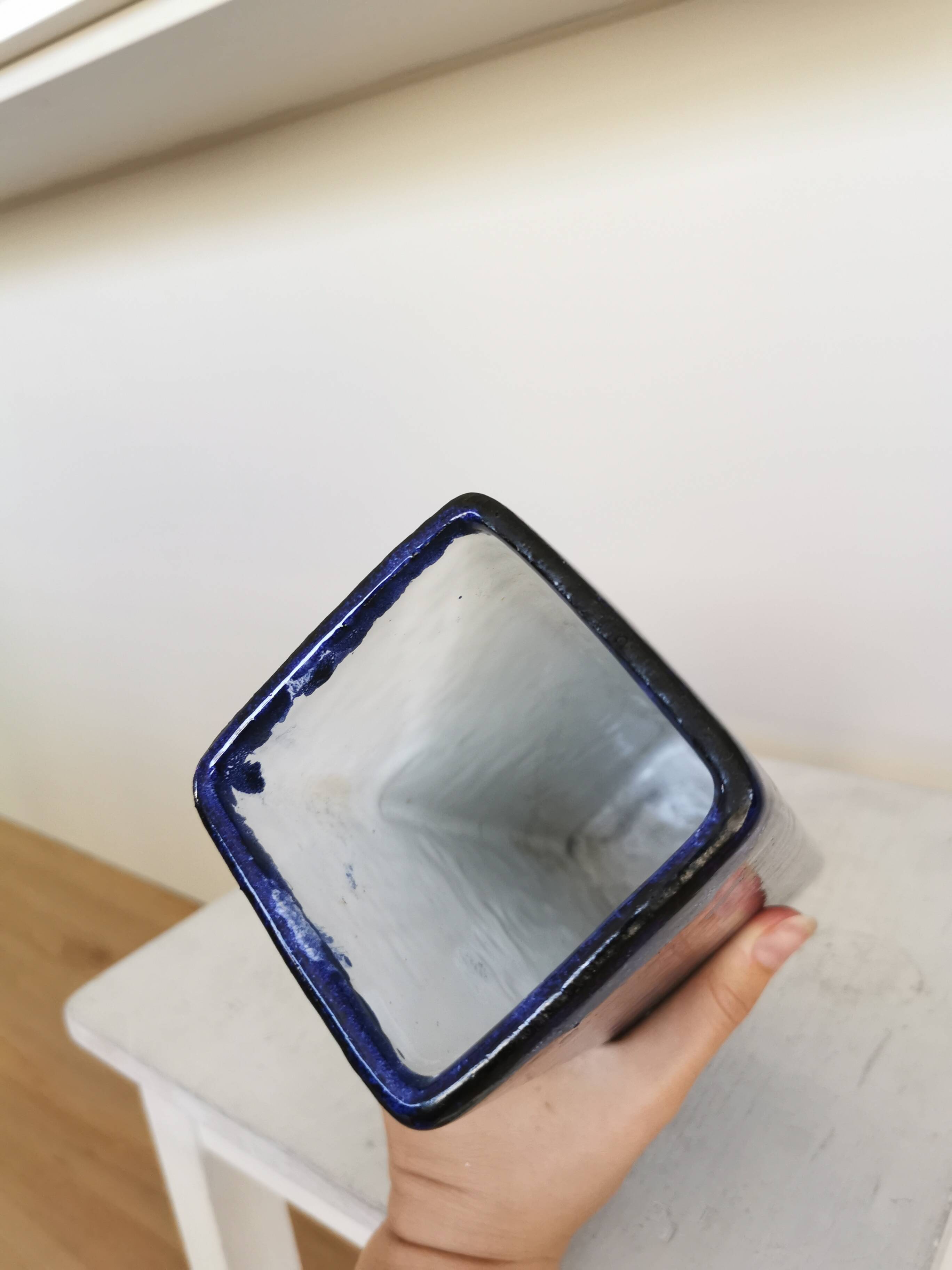 Vintage Blue Ceramic Vase: Hand-Painted Galaxy Glaze, 1970s Home Decor