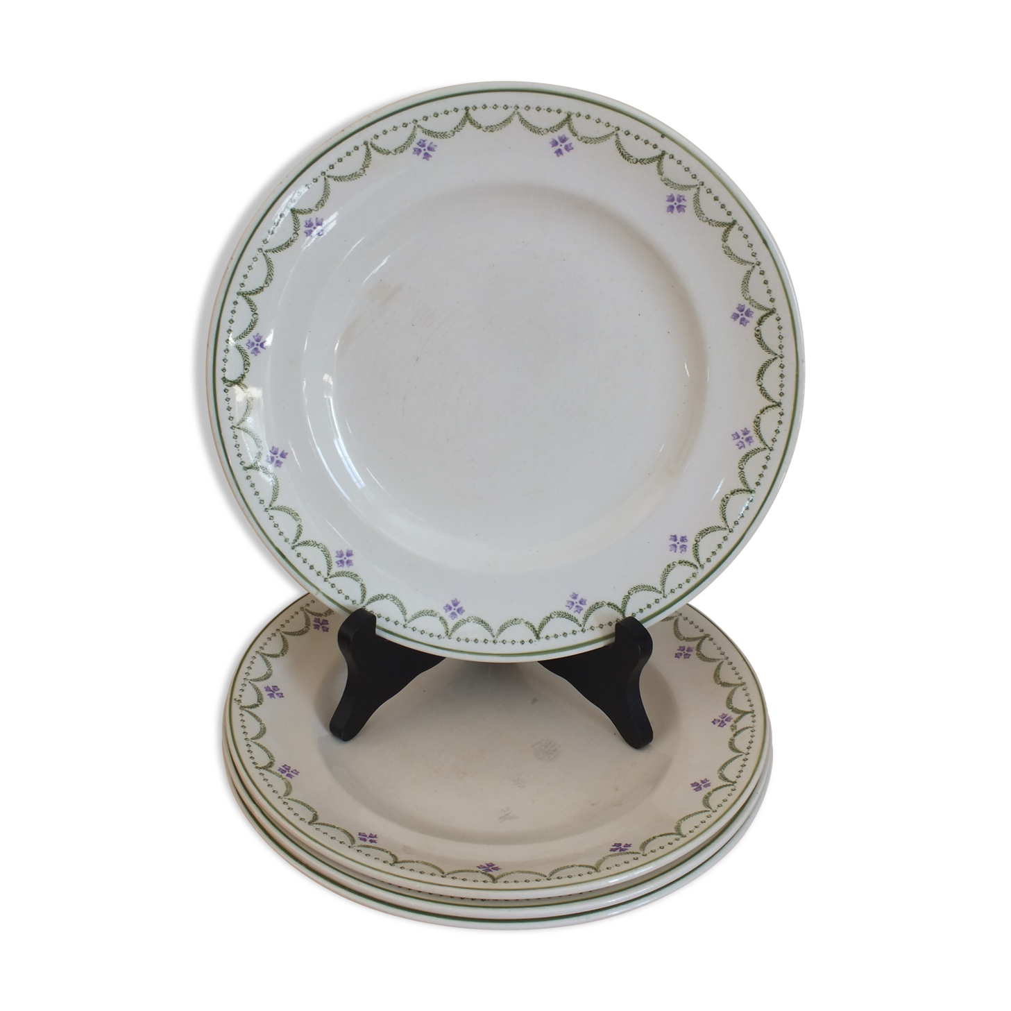 4 flat plates old Longwy Violetta