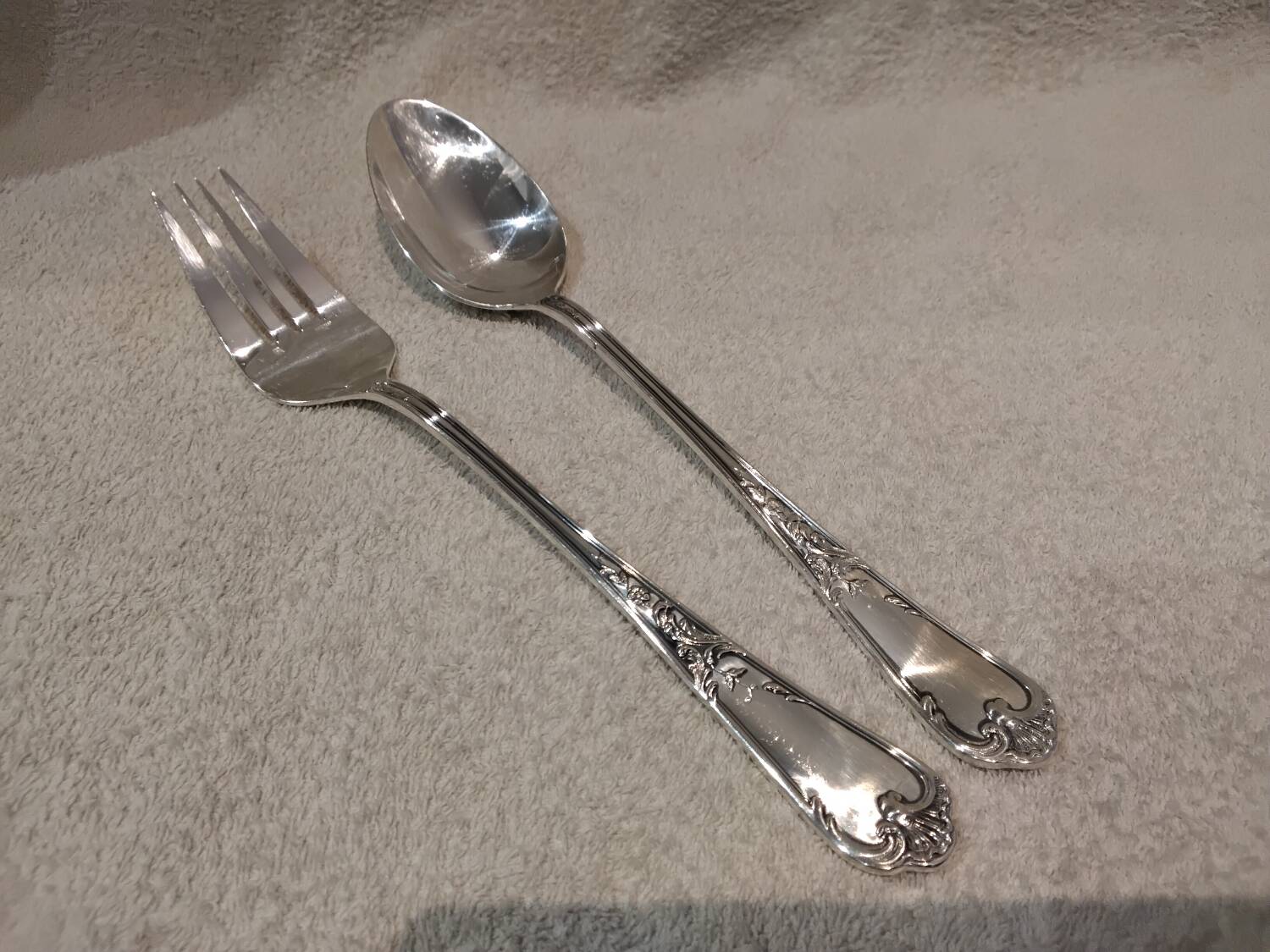 Silver-plated metal stew spoon and fork, Ercuis silversmith, Louis XV, 29