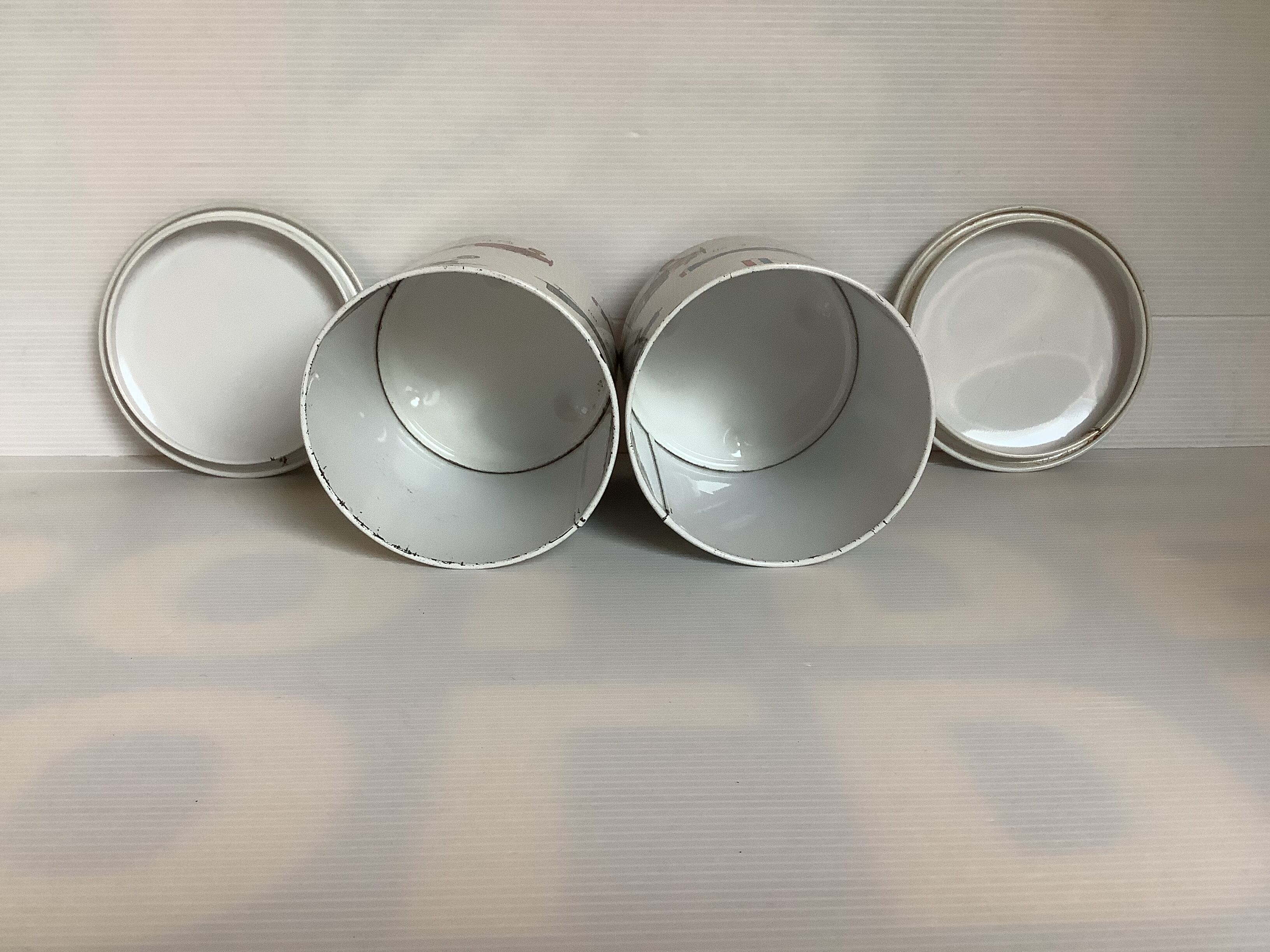 4 old metal boxes lithographed aircraft pattern