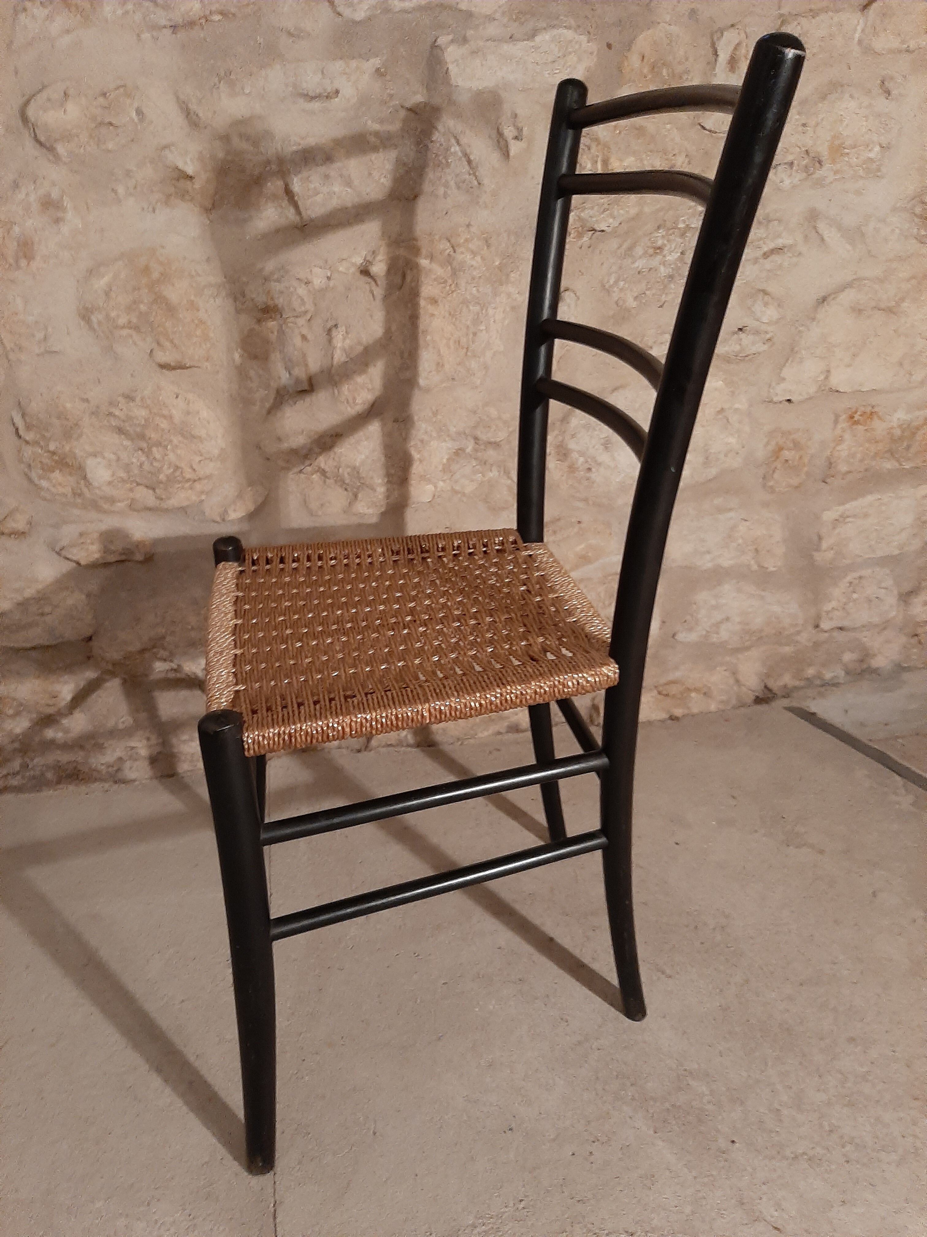 Pair of wooden chairs and rope Italy 1960
