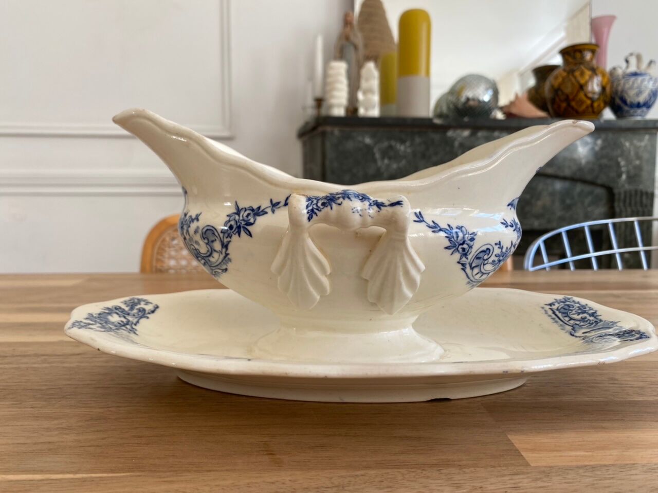 Blue iron earth gravy boat