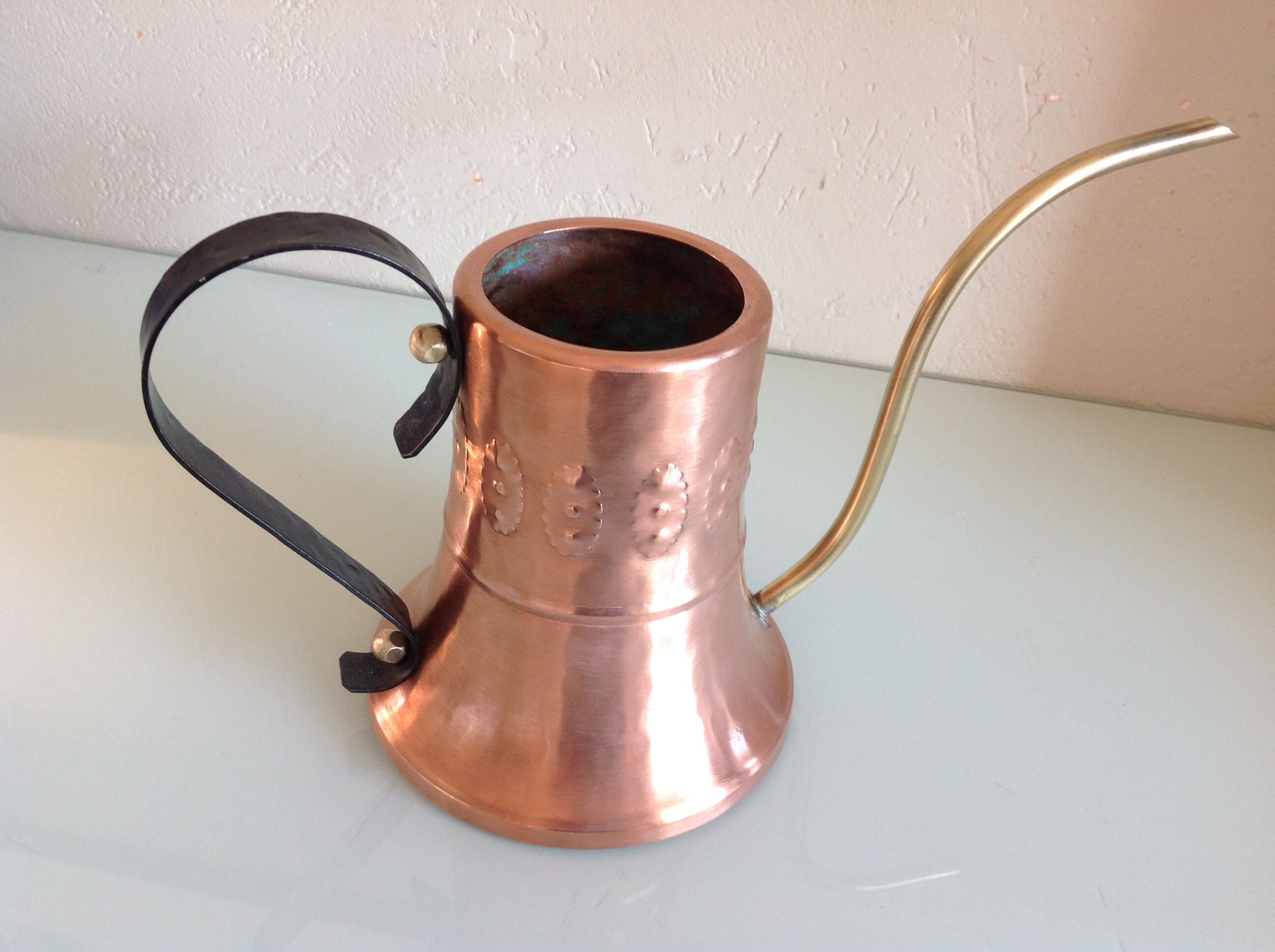 Brushed red copper watering can vintage 60s/70s