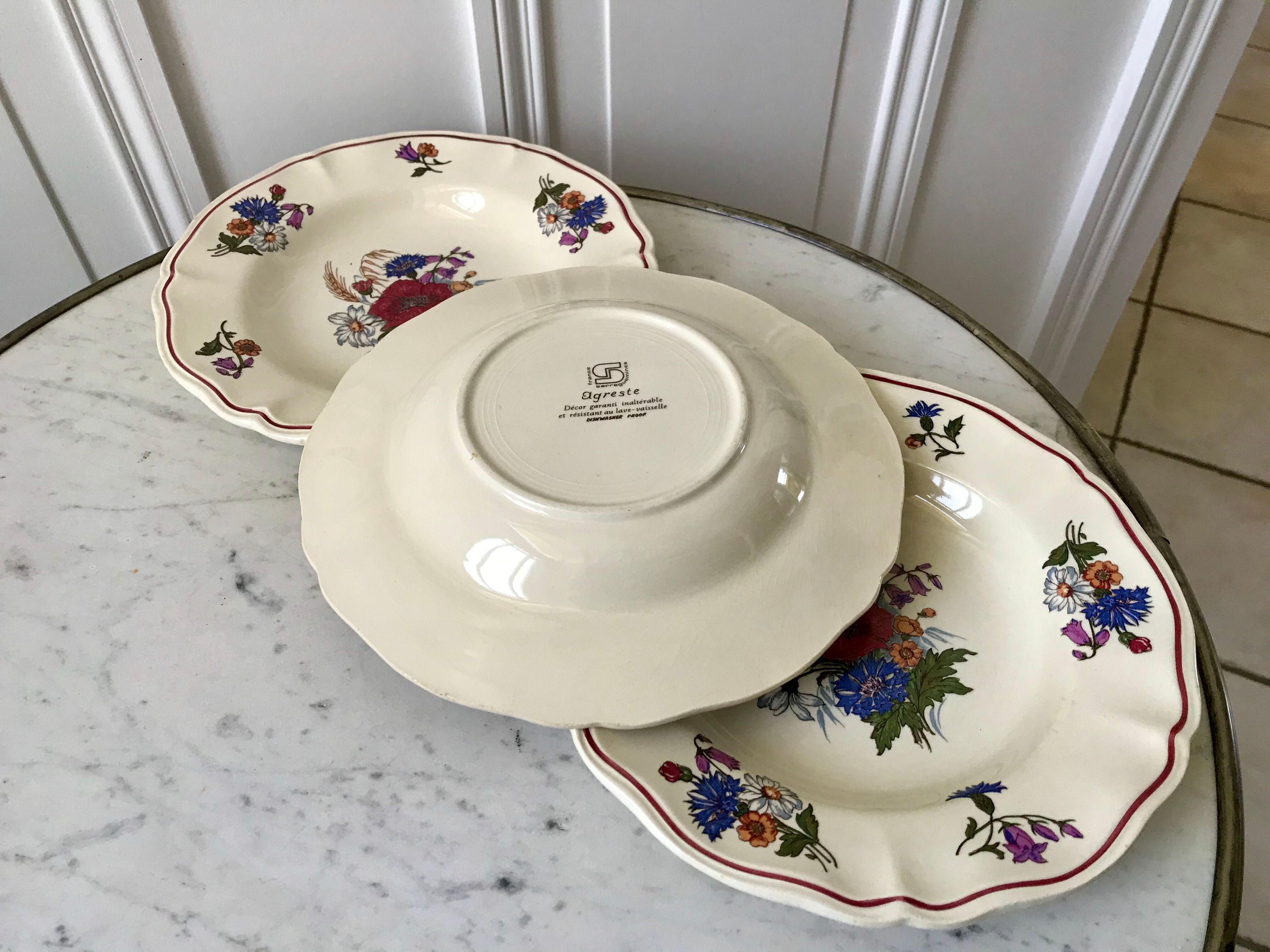 set of 6 flat plates Terre de Fer St Amand model "Molière" XXth