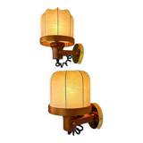 Pair of articulated "Cocoon" wall lights in resin and pine, Italy, circa 1970s