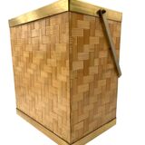 Hollywood regency brass and woven bamboo magazine rack, Metal Linea Nova Italy 1970