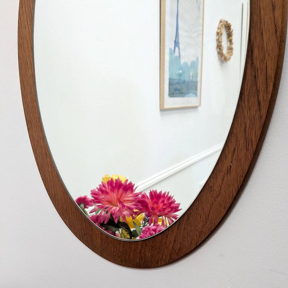 Scandinavian oval mirror in teak – 1960s