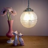 Vintage art deco globe pendant light in pink and gold Clichy glass