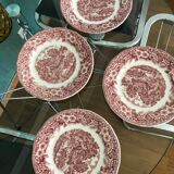 4 red vintage dessert plates