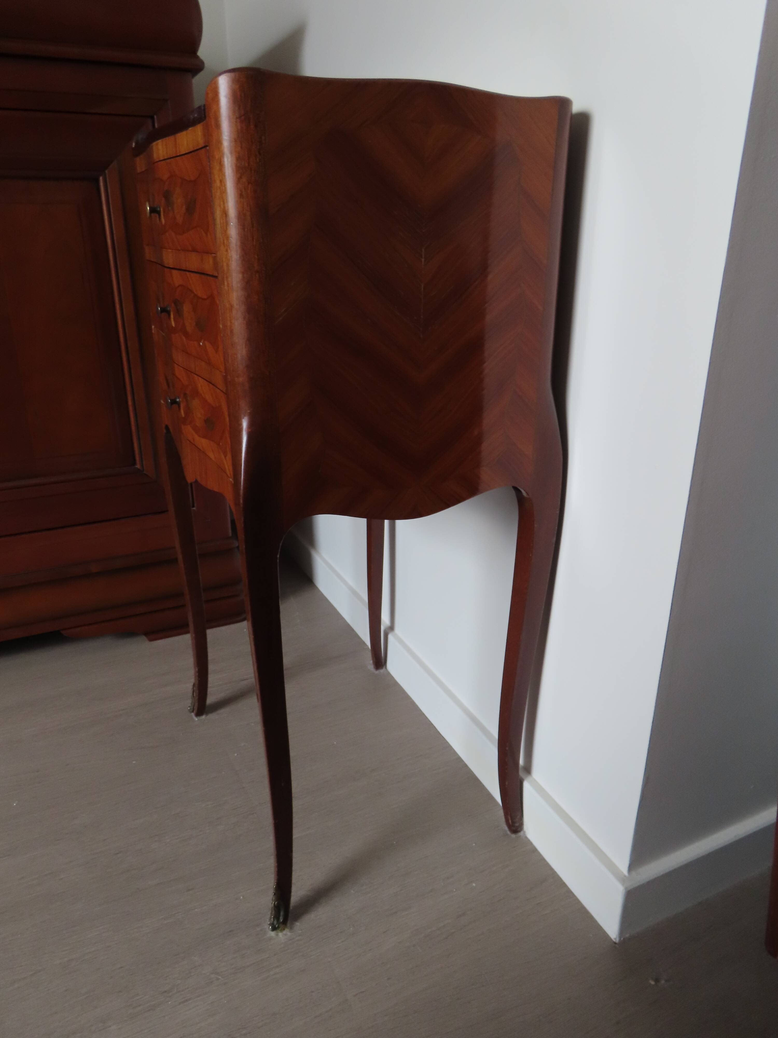 Louis XV style bedside table in rosewood marquetry