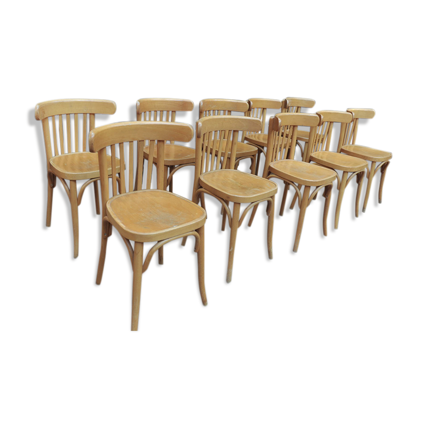Lot de 6 anciennes chaises bistrot en hêtre courbé des années 1950