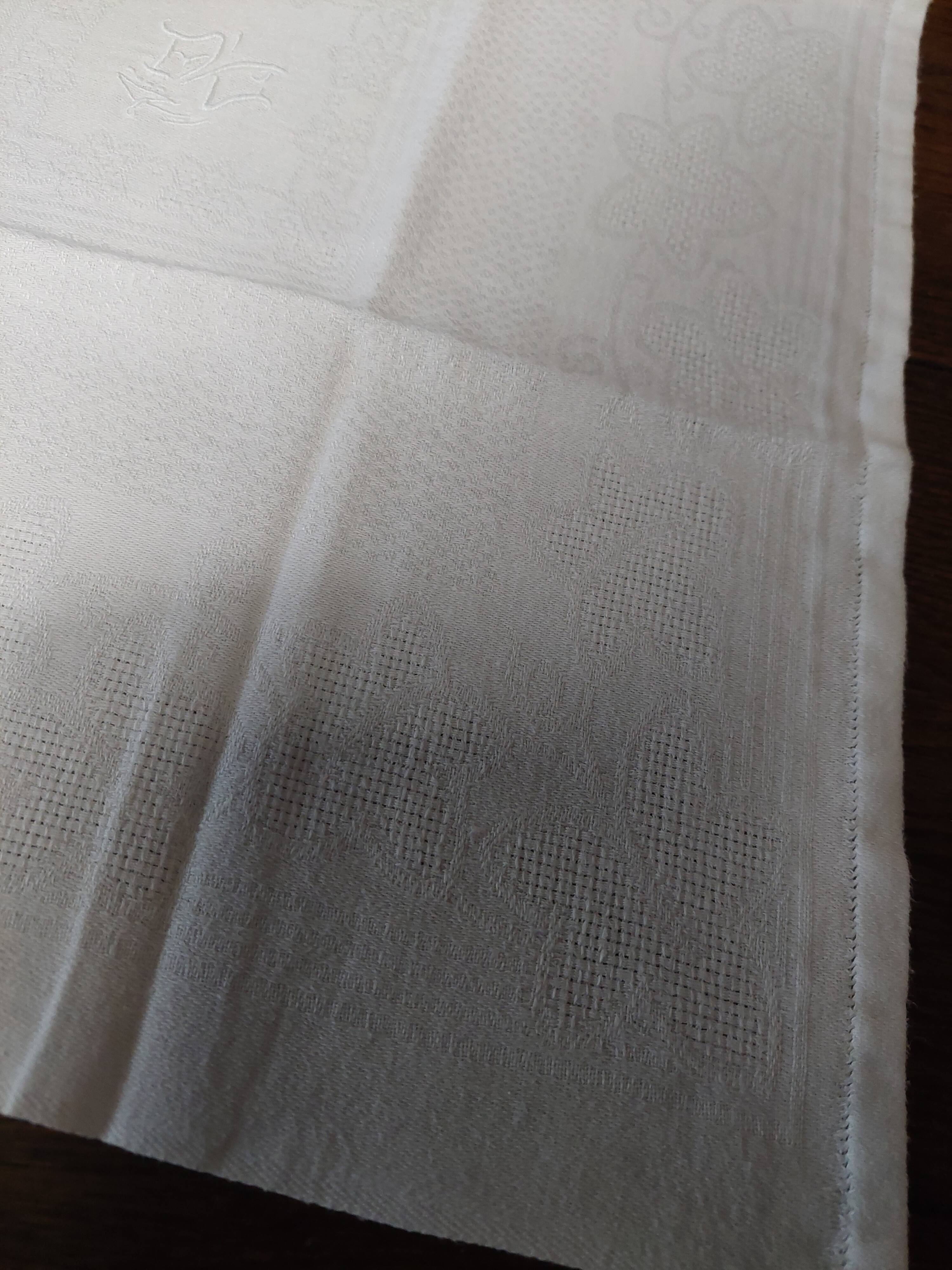 Pair of antique cotton damask napkins with AC monogram