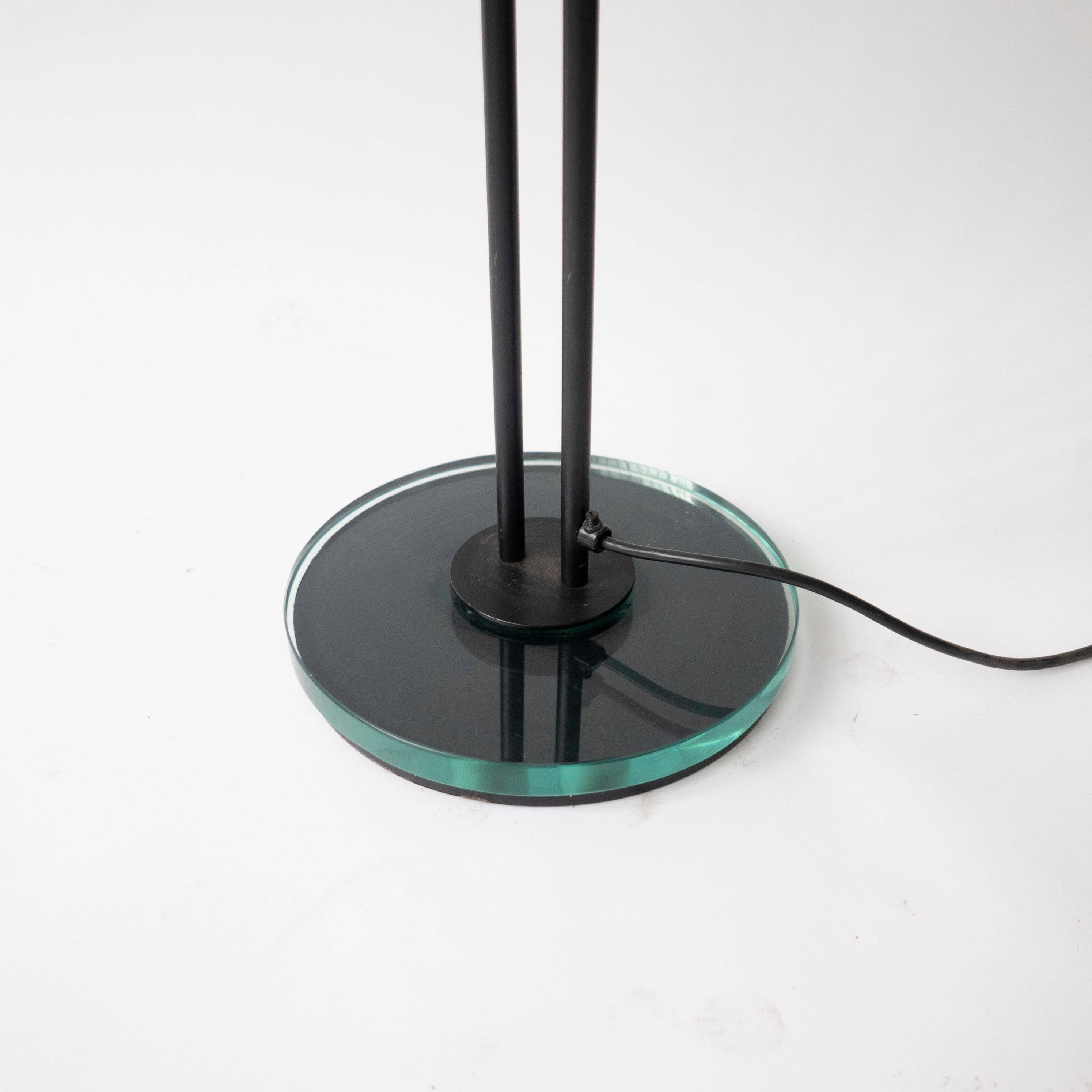 Vintage 1990s Fontana Arte Style Floor Lamp in Black Metal and Light Blue Glass