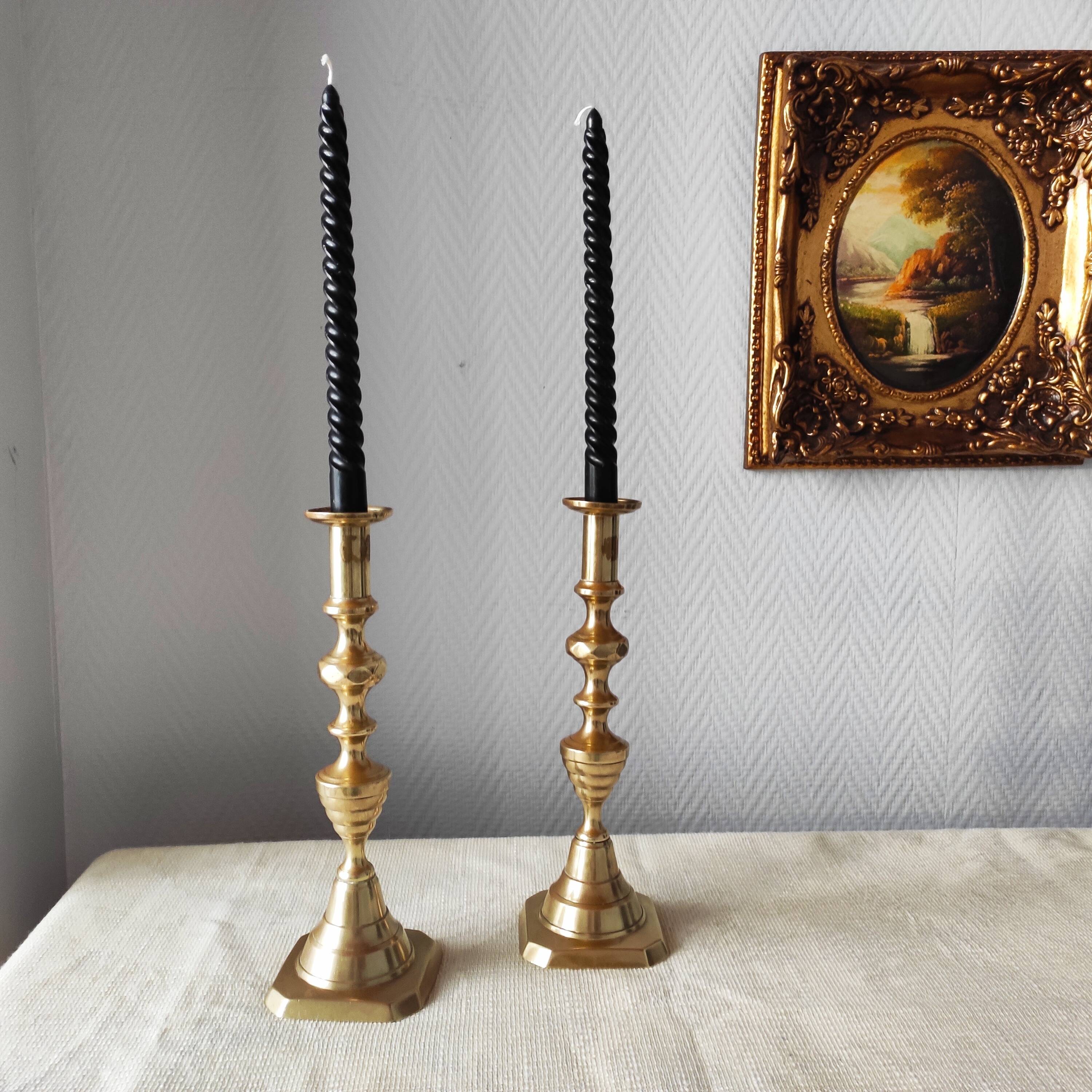 Pair of antique solid brass candlesticks