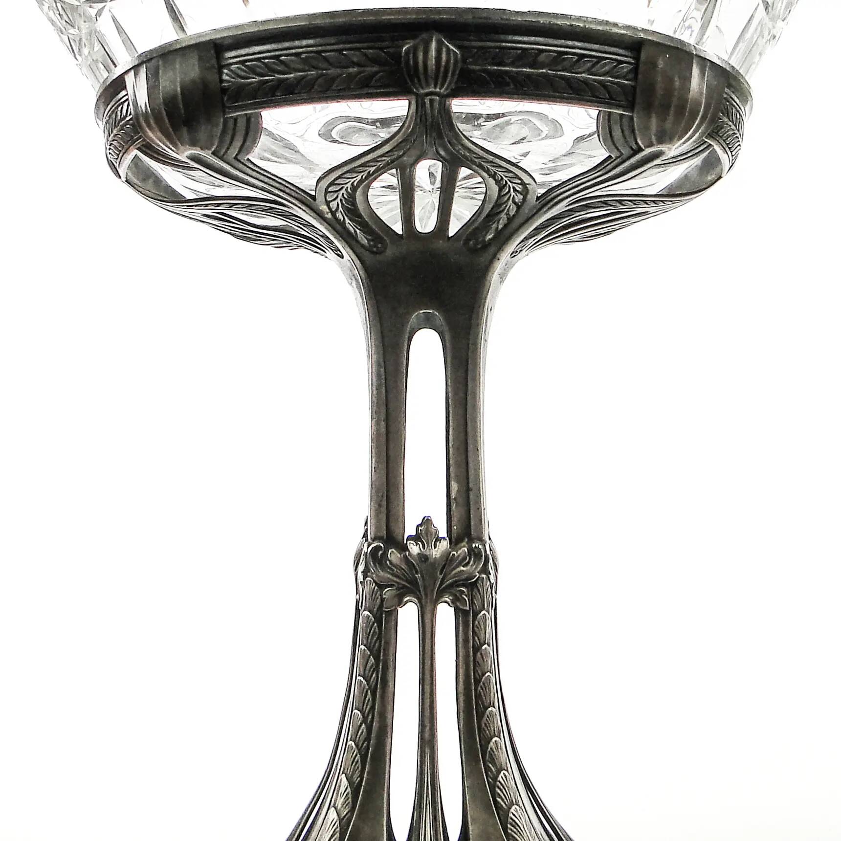 Art Nouveau figural centerpiece, silver-plated pewter, WMF, Germany, early 20th century